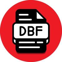 Dbf file type database icon. document files and format extension symbol icons. with a solid style and red background vector