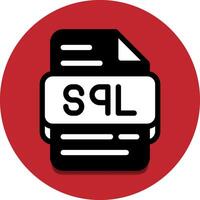 Sql file type database icon. document files and format extension symbol icons. in red solid style vector