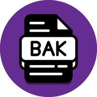 Bak file type database icon. document files and format extension symbol icons. with a solid style and purple background vector