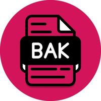 Bak document file type icon. files and extension format icons. with a pink background and black fill outline design vector