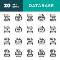 File type icon set. files and document format extension. with an outline style design. vector