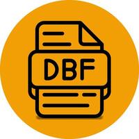 Dbf file type icon. files and document format extension. with an outline style design and a bright yellow background vector