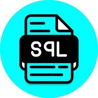 Sql file type icon. format files or document extension icons. in black fill design style. with a round turquoise blue background. vector