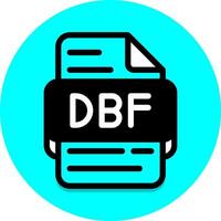 Dbf document file type icon. files and extension format icons. with a bright blue background, black fill design vector