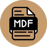 Mdf document file type icon. format files and extension icons. with a bright brown background. in black fill design style. vector