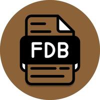 fdb documento archivo tipo icono. archivos y extensión formato iconos con un oscuro marrón fondo, negro llenar diseño. vector