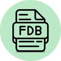 Fdb file type icon. files and document format extension. with an outline style design and a bright turquoise green background vector