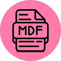 Mdf file type icon. files and document format extension. with an outline style design and pink background vector