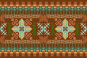 Geometric ethnic oriental seamless pattern. Axtec style embroidery floral pixel art background design for fabric, clothing, textile, scarf, wallpaper, table runner, wrapping, print, sarong vector