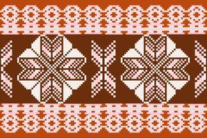 Geometric ethnic oriental seamless pattern. Axtec style embroidery floral pixel art background design for fabric, clothing, textile, scarf, wallpaper, table runner, wrapping, print, sarong vector