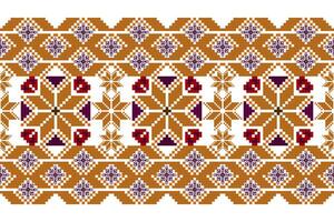 Geometric ethnic oriental seamless pattern. Axtec style embroidery floral pixel art background design for fabric, clothing, textile, scarf, wallpaper, table runner, wrapping, print, sarong vector