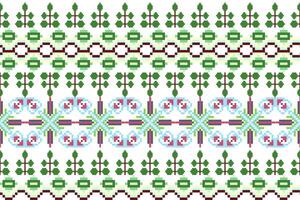 Geometric ethnic oriental seamless pattern. Axtec style embroidery floral pixel art background design for fabric, clothing, textile, scarf, wallpaper, table runner, wrapping, print, sarong vector