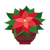 Potted Poinsettia Plant Holiday Indoor Decoration Icon Sticker Greetings cards design element idea vector
