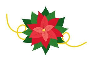 Poinsettia Flower with Golden Ribbon Christmas or New Year Decorative design element Sticker Icon vector