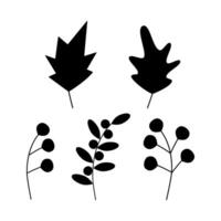 Abstract silhouette berry sprigs, twigs and leaves in minimalistic style Set of 5 Logo Icon concept vector