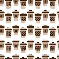 Disposable cups with lid, patterned holder Seamless pattern in trendy soft coffee shades Background vector