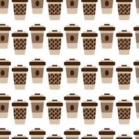 Disposable cups with lid, patterned holder Seamless pattern in trendy soft coffee shades Background vector