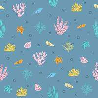 Marine pattern with corals and seaweed or algae vector