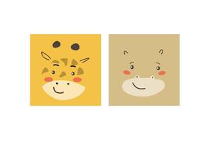 African animals faces set. Cute doodle animals portraits vector