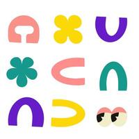 Set of stickers with naive playful abstract shapes. vector