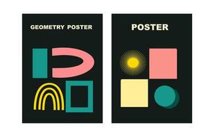 Brutalist posters set with naive playfull shapes and smile stickers vector