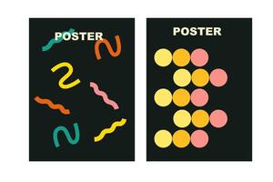 Brutalist posters set with naive playfull shapes and smile stickers vector