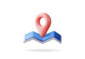 3D cartoon folded map with location pin isolated. Render map silhouette. Planet icon. Cartography and geography. Earth day, Holiday and travel, GPS location navigation service. vector