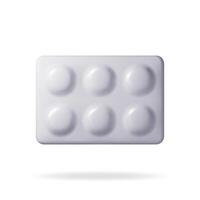 3D blister with pills for illness and pain treatment isolated. Render package of round tablets. Medical drug, vitamin, antibiotic. Healthcare and pharmacy. vector