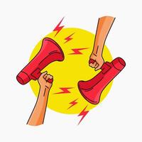 illustration of a megaphone speaker held in a hand vector