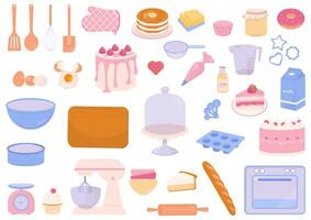 Baking utensils and ingredients design elements vector