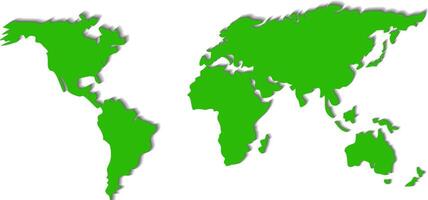 A simplified green world map illustration with clear outlines of continents on a plain background vector