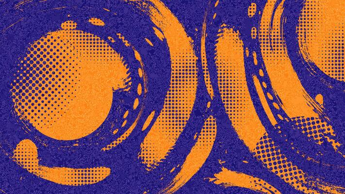 Abstract Sports Background with Blue and Orange Brush Texture and Halftone Effect. Retro Grunge Background for Banner or Poster Design