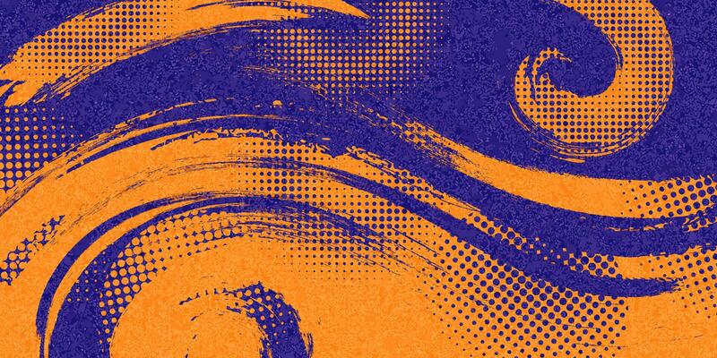Abstract Sports Background with Blue and Orange Brush Texture and Halftone Effect. Retro Grunge Background for Banner or Poster Design