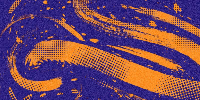 Abstract Sports Background with Blue and Orange Brush Texture and Halftone Effect. Retro Grunge Background for Banner or Poster Design
