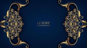 Dark blue ornamental background, with gold mandala decoration vector