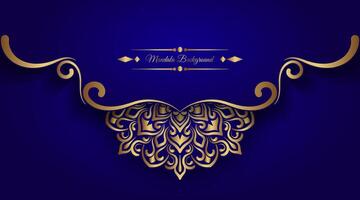 Dark blue ornamental background, with gold mandala decoration vector