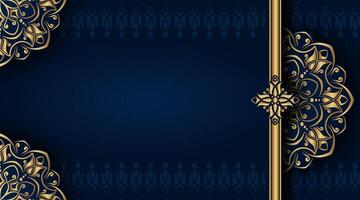 Dark blue ornamental background, with gold mandala decoration vector