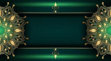 dark green background with gold mandala ornament vector