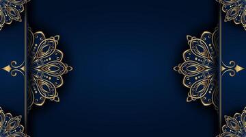 Dark blue ornamental background, with gold mandala decoration vector