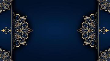 Dark blue ornamental background, with gold mandala decoration vector