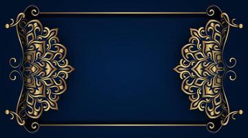 Dark blue ornamental background, with gold mandala decoration vector