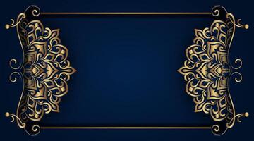 Dark blue ornamental background, with gold mandala decoration vector