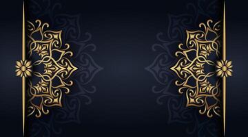 Black background with golden mandala ornament vector