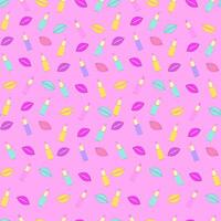 Bright seamless pattern of lip print and lipstick. illustration vector