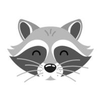 Cute cartoon raccoon head character in flat style. Forest animal vector