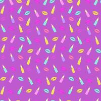Bright seamless pattern of lip print and lipstick. illustration vector