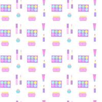Bright seamless pattern of decorative cosmetics. Eyeshadow palette, gloss, lipstick, cream. illustration vector