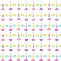 Bright seamless pattern of lip print and lipstick. illustration vector