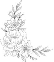 sketch of flowers and leaves, beautiful flower bouquet vector