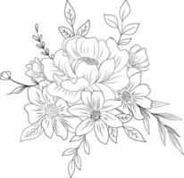 sketch of flowers and leaves, beautiful flower bouquet vector